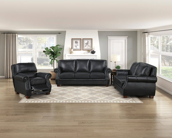 English Elm Sofa Top Grain Leather Rolled Arm Nailhead Trim Classic Formal Living Room Piece B011P580821