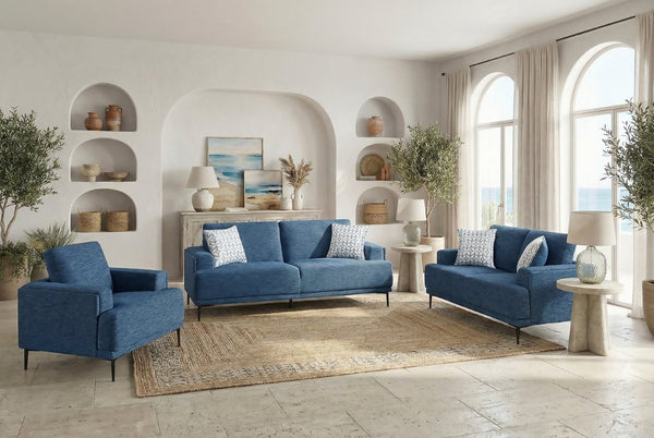 English Elm Sofa with Plush Chenille Upholstery Foam Cushions and Sleek Metal Legs for Living Room Blue Chenille 83 x 36 x 36.5 inches B011P580828