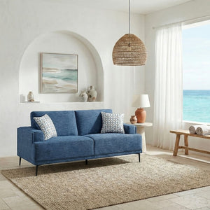 English Elm Sofa with Plush Chenille Upholstery Foam Cushions and Sleek Metal Legs for Living Room Blue Chenille 83 x 36 x 36.5 inches B011P580828