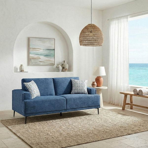 English Elm Sofa with Plush Chenille Upholstery Foam Cushions and Sleek Metal Legs for Living Room Blue Chenille 83 x 36 x 36.5 inches B011P580828
