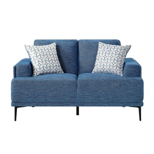 English Elm Love Seat Chenille Upholstered Two Seater with Foam Cushions and Decorative Pillows Blue B011P580829