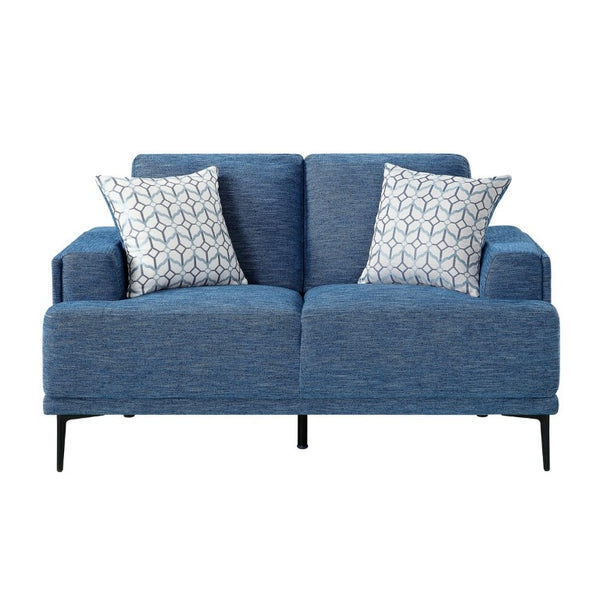 English Elm Love Seat Chenille Upholstered Two Seater with Foam Cushions and Decorative Pillows Blue B011P580829