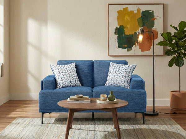 English Elm Love Seat Chenille Upholstered Two Seater with Foam Cushions and Decorative Pillows Blue B011P580829