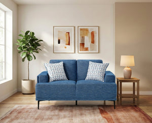 English Elm Love Seat Chenille Upholstered Two Seater with Foam Cushions and Decorative Pillows Blue B011P580829