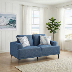 English Elm Love Seat Chenille Upholstered Two Seater with Foam Cushions and Decorative Pillows Blue B011P580829