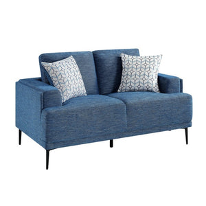 English Elm Love Seat Chenille Upholstered Two Seater with Foam Cushions and Decorative Pillows Blue B011P580829