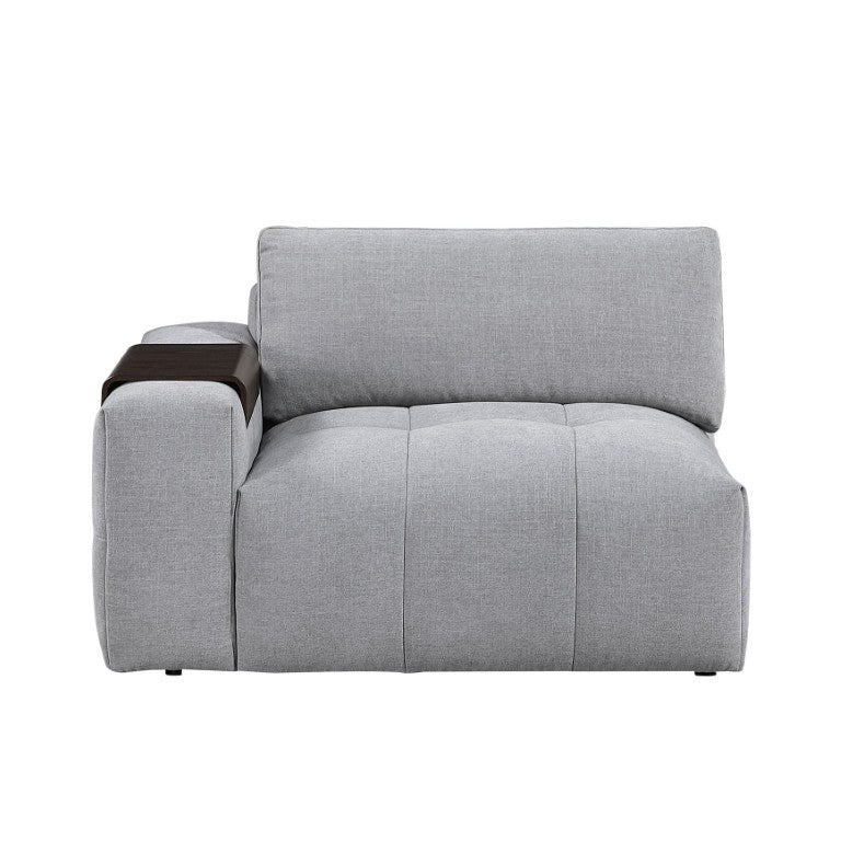 English Elm Left Modular Sectional Arm Chair Tufted Gray Fabric with Built in Wooden Tray B011P580837
