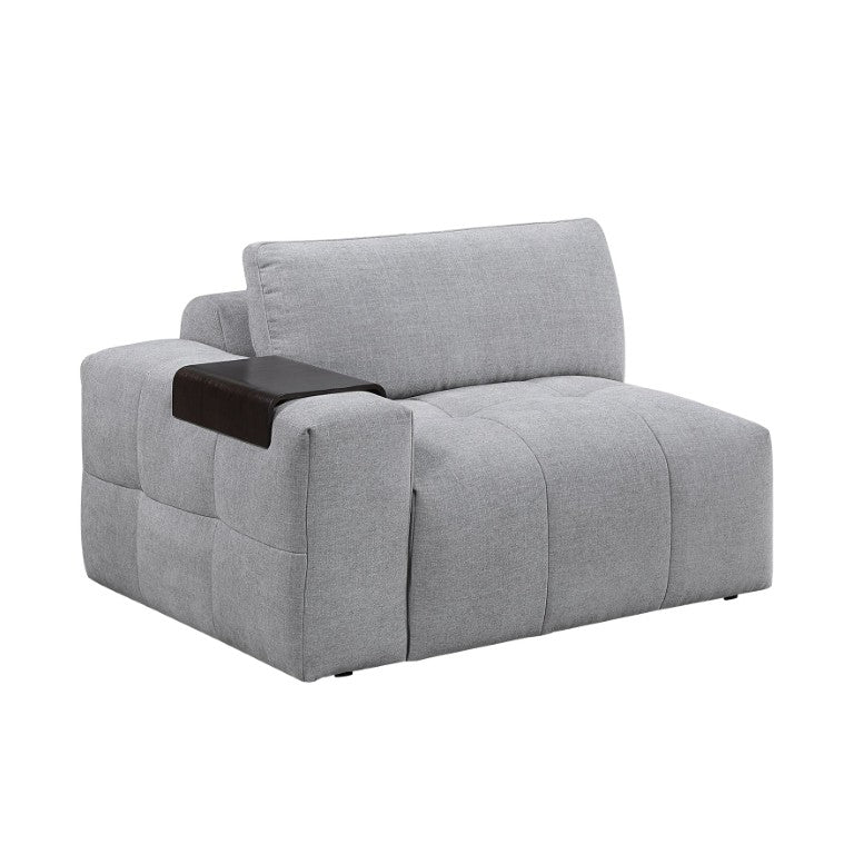 English Elm Left Modular Sectional Arm Chair Tufted Gray Fabric with Built in Wooden Tray B011P580837