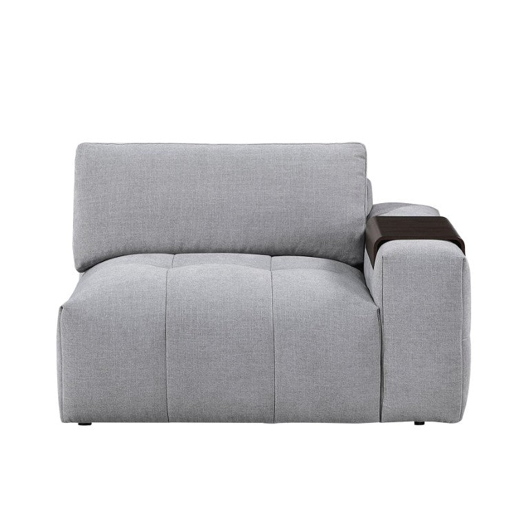 English Elm Right Arm Modular Sectional Chair Tufted Gray Fabric with Built in Wooden Tray B011P580838