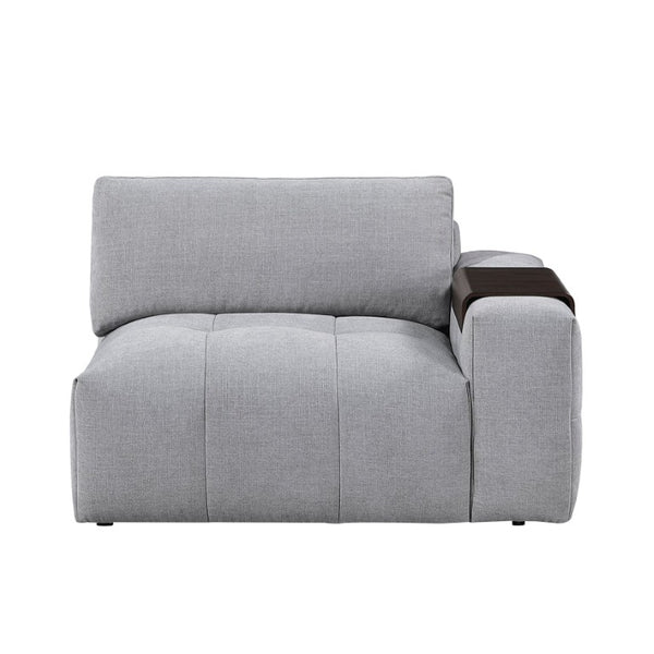 English Elm Right Arm Modular Sectional Chair Tufted Gray Fabric with Built in Wooden Tray B011P580838