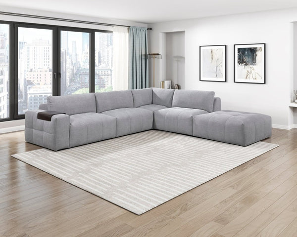 English Elm Right Arm Modular Sectional Chair Tufted Gray Fabric with Built in Wooden Tray B011P580838