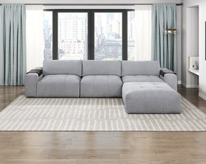 English Elm Right Arm Modular Sectional Chair Tufted Gray Fabric with Built in Wooden Tray B011P580838