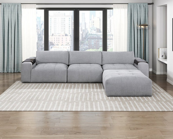 English Elm Right Arm Modular Sectional Chair Tufted Gray Fabric with Built in Wooden Tray B011P580838
