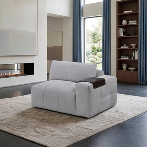 English Elm Right Arm Modular Sectional Chair Tufted Gray Fabric with Built in Wooden Tray B011P580838