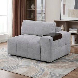 English Elm Right Arm Modular Sectional Chair Tufted Gray Fabric with Built in Wooden Tray B011P580838