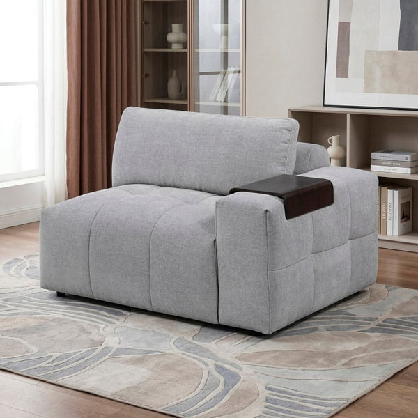 English Elm Right Arm Modular Sectional Chair Tufted Gray Fabric with Built in Wooden Tray B011P580838
