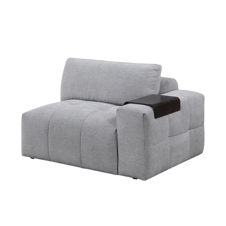 English Elm Right Arm Modular Sectional Chair Tufted Gray Fabric with Built in Wooden Tray B011P580838