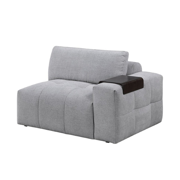 English Elm Right Arm Modular Sectional Chair Tufted Gray Fabric with Built in Wooden Tray B011P580838
