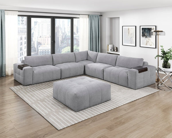 English Elm Right Arm Modular Sectional Chair Tufted Gray Fabric with Built in Wooden Tray B011P580838