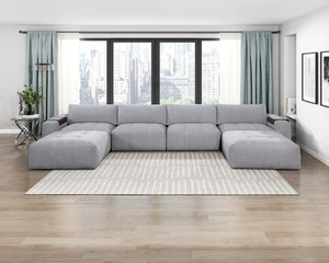 English Elm Right Arm Modular Sectional Chair Tufted Gray Fabric with Built in Wooden Tray B011P580838