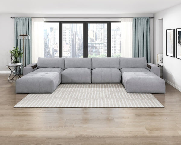 English Elm Right Arm Modular Sectional Chair Tufted Gray Fabric with Built in Wooden Tray B011P580838