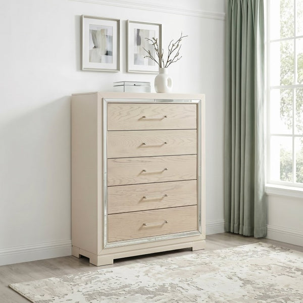 English Elm Modern Glam Tall Five Drawer Chest with Mirror Trim Acrylic Handles Bedroom Storage 5-Drawer Tall Chest B011P580886