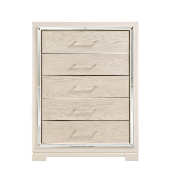 English Elm Modern Glam Tall Five Drawer Chest with Mirror Trim Acrylic Handles Bedroom Storage 5-Drawer Tall Chest B011P580886