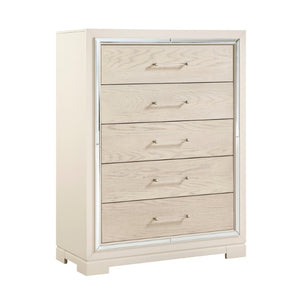 English Elm Modern Glam Tall Five Drawer Chest with Mirror Trim Acrylic Handles Bedroom Storage 5-Drawer Tall Chest B011P580886