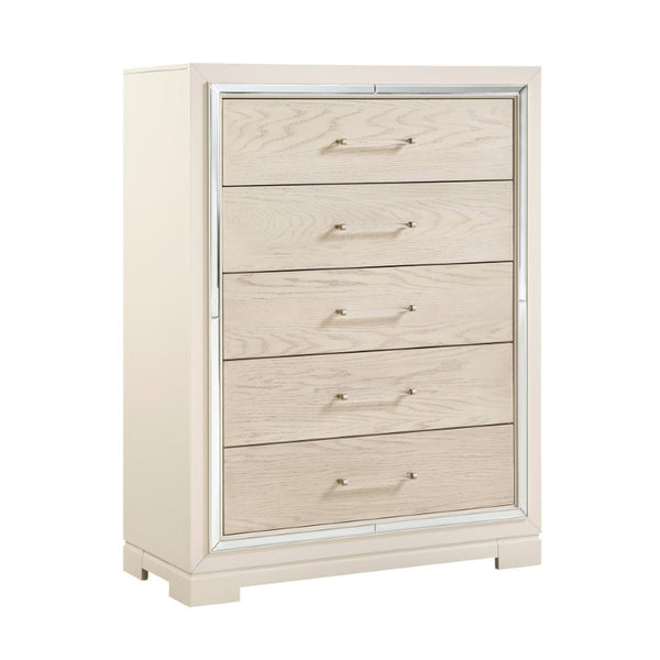 English Elm Modern Glam Tall Five Drawer Chest with Mirror Trim Acrylic Handles Bedroom Storage 5-Drawer Tall Chest B011P580886