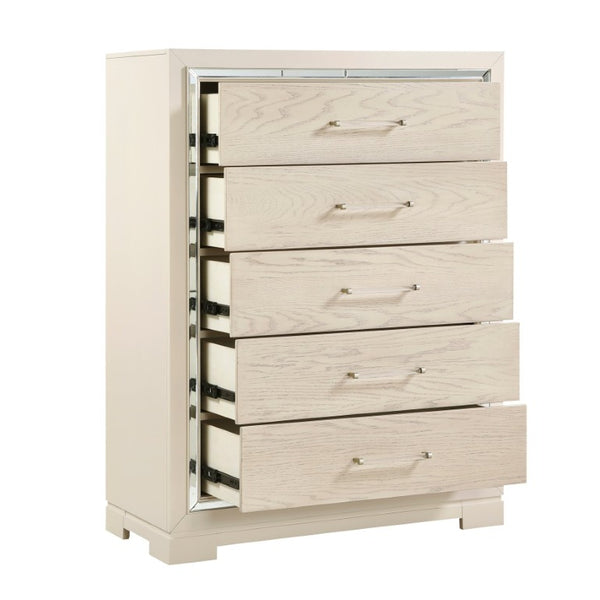 English Elm Modern Glam Tall Five Drawer Chest with Mirror Trim Acrylic Handles Bedroom Storage 5-Drawer Tall Chest B011P580886