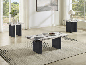 English Elm Modern Faux Marble 3 Piece Living Room Table Set with High Gloss Tops Matte Bases B011P580888