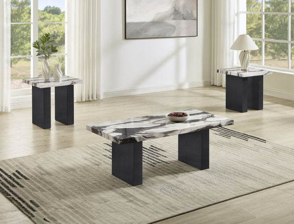English Elm Modern Faux Marble 3 Piece Living Room Table Set with High Gloss Tops Matte Bases B011P580888