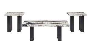 English Elm Modern Faux Marble 3 Piece Living Room Table Set with High Gloss Tops Matte Bases B011P580888