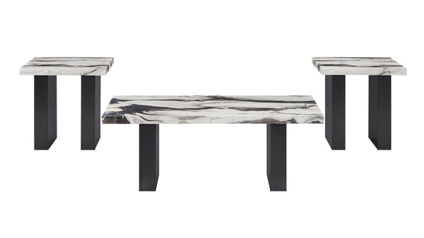 English Elm Modern Faux Marble 3 Piece Living Room Table Set with High Gloss Tops Matte Bases B011P580888