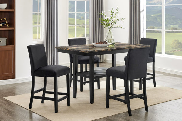 English Elm 6Pc Counter Height Dining Set Faux Marble Table Gray Upholstered Chairs Bench Black,Gold 5-Piece B011P581525