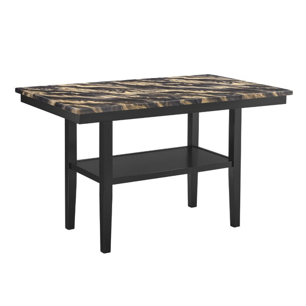 English Elm 6Pc Counter Height Dining Set Faux Marble Table Gray Upholstered Chairs Bench Black,Gold 5-Piece B011P581525