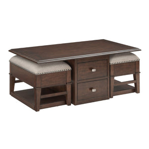 English Elm Cocktail Table Set with Nesting Storage Ottomans Birch Veneer Living Room Classic B011P581543