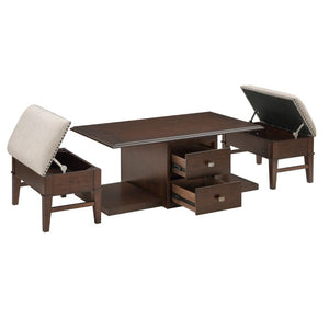 English Elm Cocktail Table Set with Nesting Storage Ottomans Birch Veneer Living Room Classic B011P581543