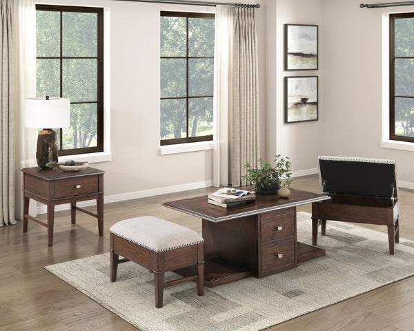 English Elm End Table Birch Veneer Traditional Style with USB Charging Drawer for Living Room B011P581544