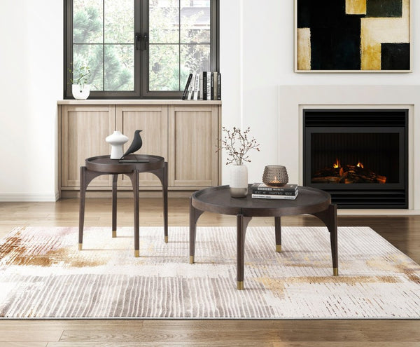 English Elm Cocktail Table with Birch Veneer Cabriole Legs and Gold Tipped Poplar Carved Accents Dark Brown 24 L x 24 W x 24 H B011P581564