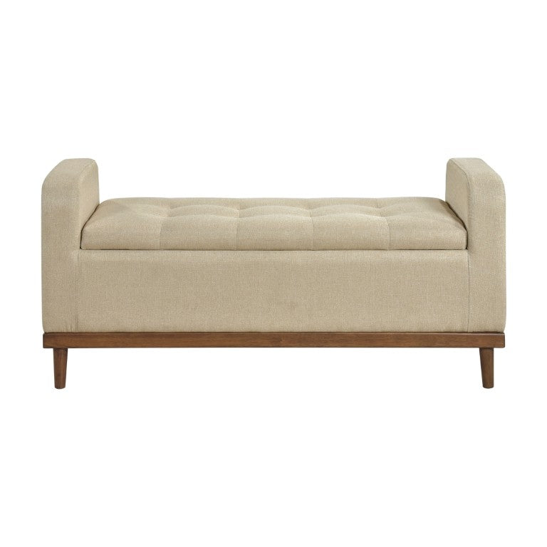 English Elm Storage Bench with Lift Top Compartment Textured Upholstery and Warm Wood Legs Light Brown Solid Wood B011P581578