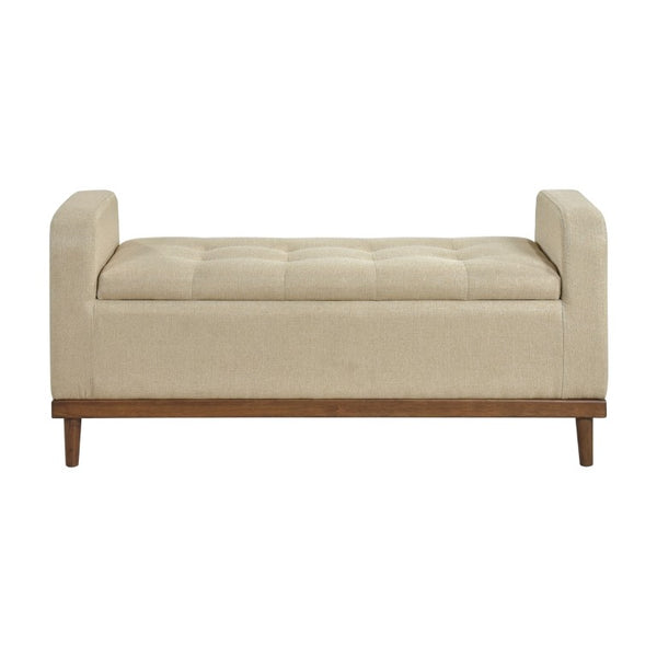 English Elm Storage Bench with Lift Top Compartment Textured Upholstery and Warm Wood Legs Light Brown Solid Wood B011P581578