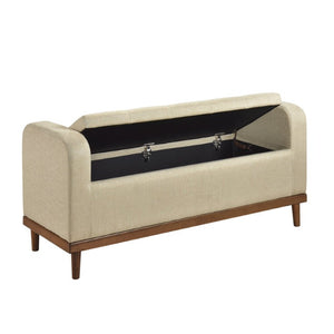 English Elm Storage Bench with Lift Top Compartment Textured Upholstery and Warm Wood Legs Light Brown Solid Wood B011P581578