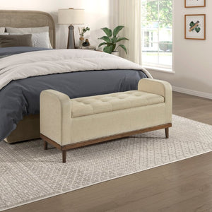 English Elm Storage Bench with Lift Top Compartment Textured Upholstery and Warm Wood Legs Light Brown Solid Wood B011P581578