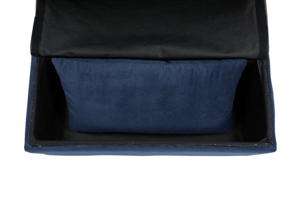 English Elm Lift Top Velvet Storage Bench with Pull Out Guest Bed and Tufted Seat Dark Blue B011P581583