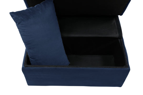 English Elm Lift Top Velvet Storage Bench with Pull Out Guest Bed and Tufted Seat Dark Blue B011P581583