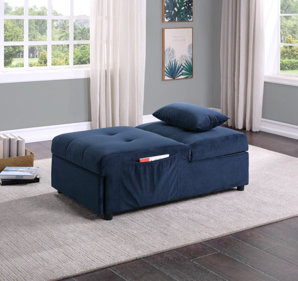English Elm Lift Top Velvet Storage Bench with Pull Out Guest Bed and Tufted Seat Dark Blue B011P581583