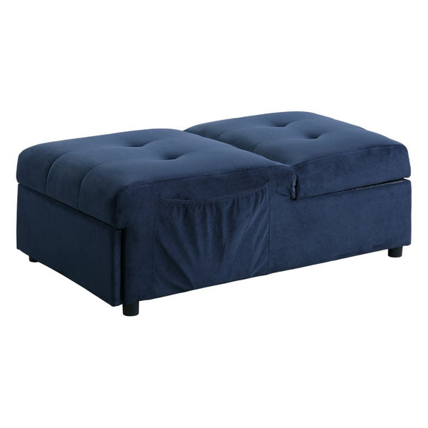 English Elm Lift Top Velvet Storage Bench with Pull Out Guest Bed and Tufted Seat Dark Blue B011P581583