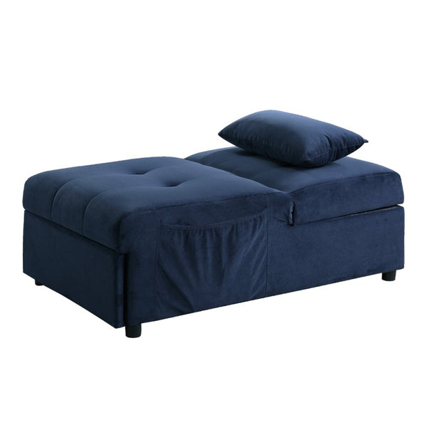 English Elm Lift Top Velvet Storage Bench with Pull Out Guest Bed and Tufted Seat Dark Blue B011P581583