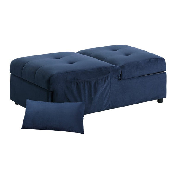 English Elm Lift Top Velvet Storage Bench with Pull Out Guest Bed and Tufted Seat Dark Blue B011P581583